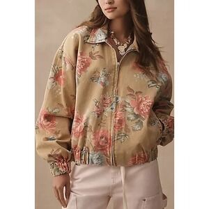 Anthropologie Pilcro Womens Rylie Floral Bomber Jacket Size XS Oversized Art